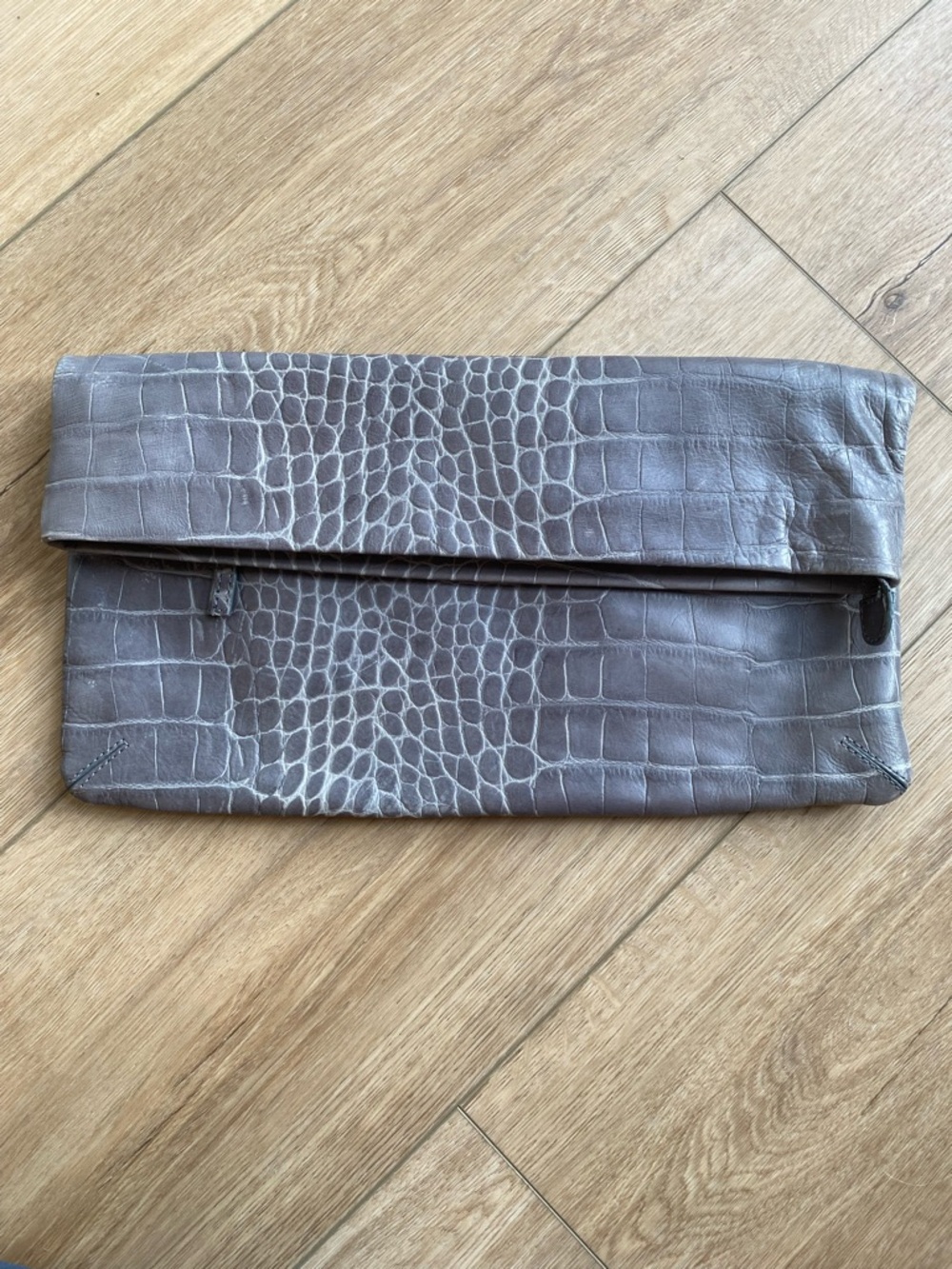 Club Monaco Gray Croc-Embossed Leather Foldover Clutch